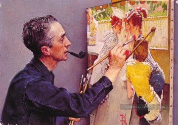  Norman Lienzo - Retrato de Norman Rockwell pintando el refresco 1953 Norman Rockwell